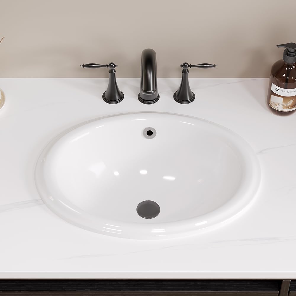 Bathroom Rectangle Vessel Sink 20" x 15" Semi Recessed Sink White Drop in ceramic Sink with Overflow Modern Sinks Bowl Vanity Above Counter Basin