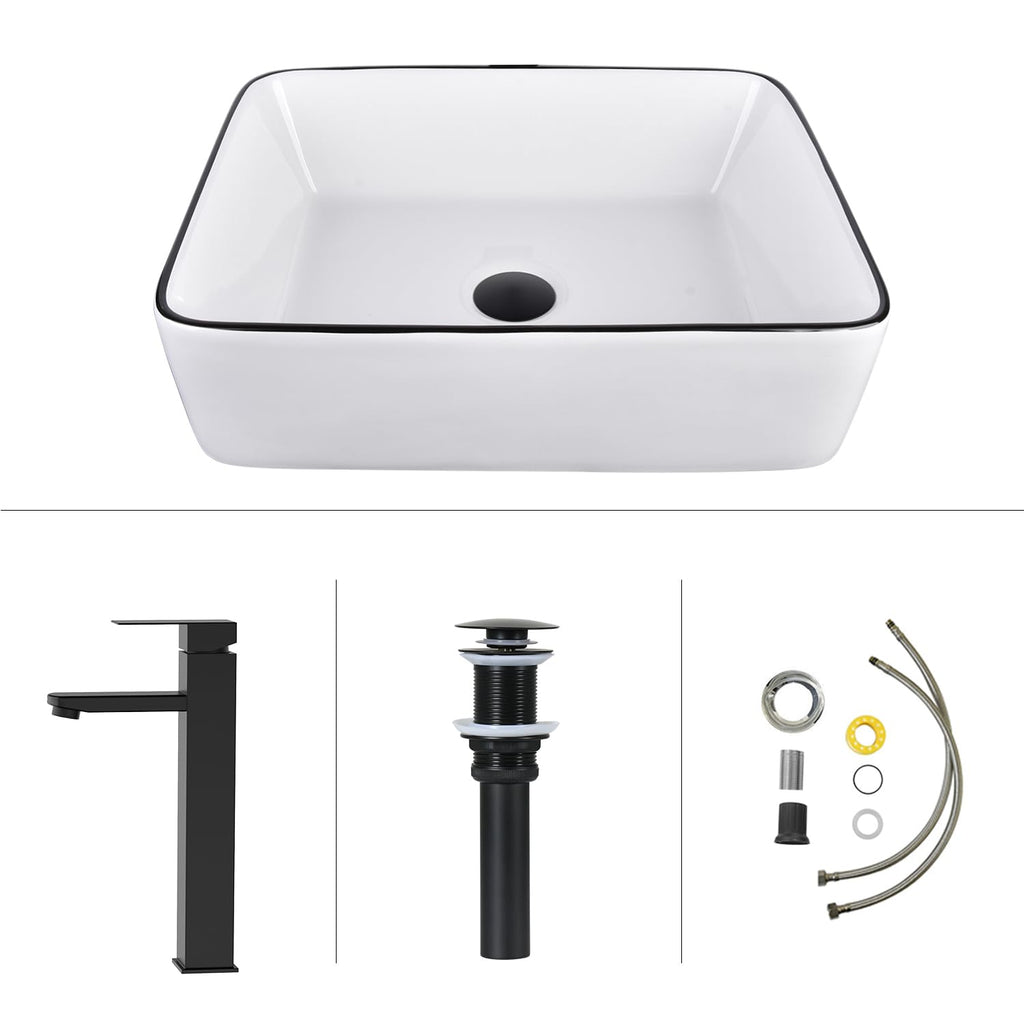 Ceramic Bathroom Sink, Black 19" x 15" Above Counter Porcelain Vessel Sink