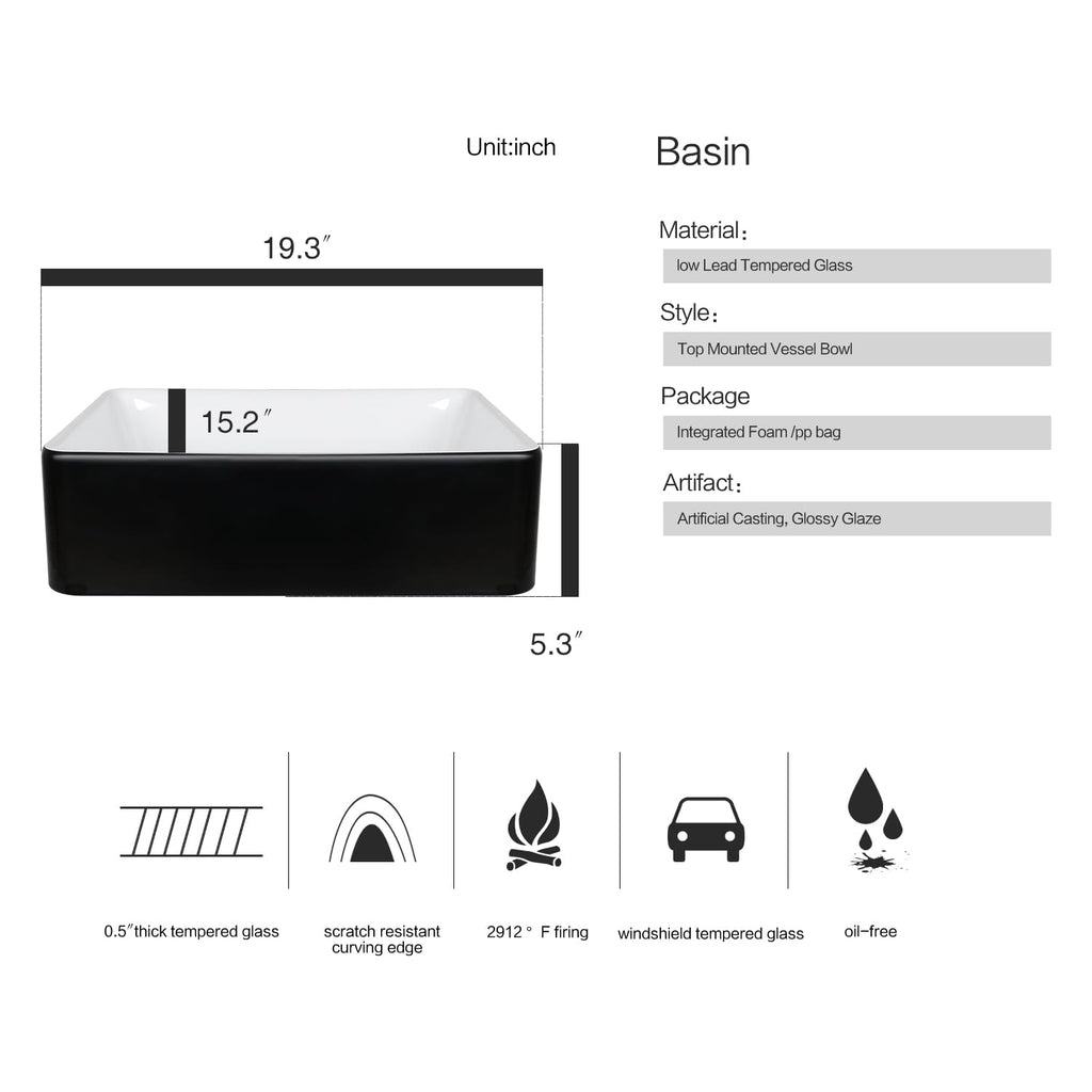 Ceramic Bathroom Sink, Black 19" x 15" Above Counter Porcelain Vessel Sink