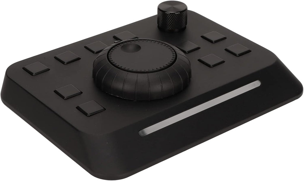 Video Editing Controller Console with 10 Custom Buttons, Aluminum Alloy, Plug and Play, Adjustable Light Bar, USB Control Compatible with Premiere, Final Cut, Edius