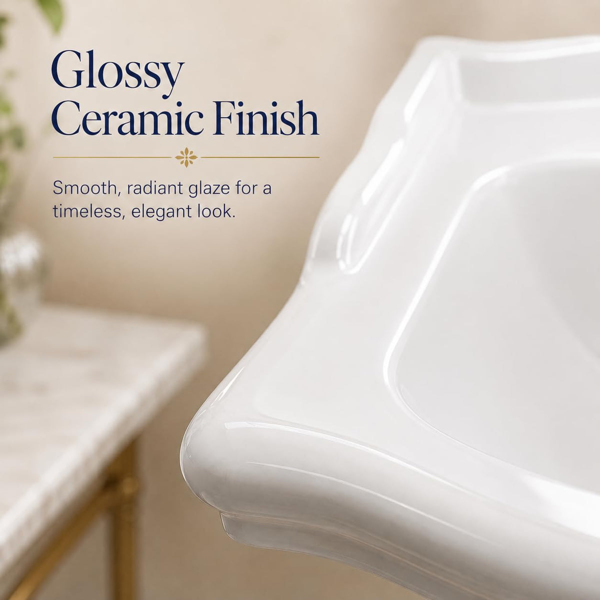 Garvee White Ceramic Pedestal Bathroom Sink, Single Hole Freestanding Basin