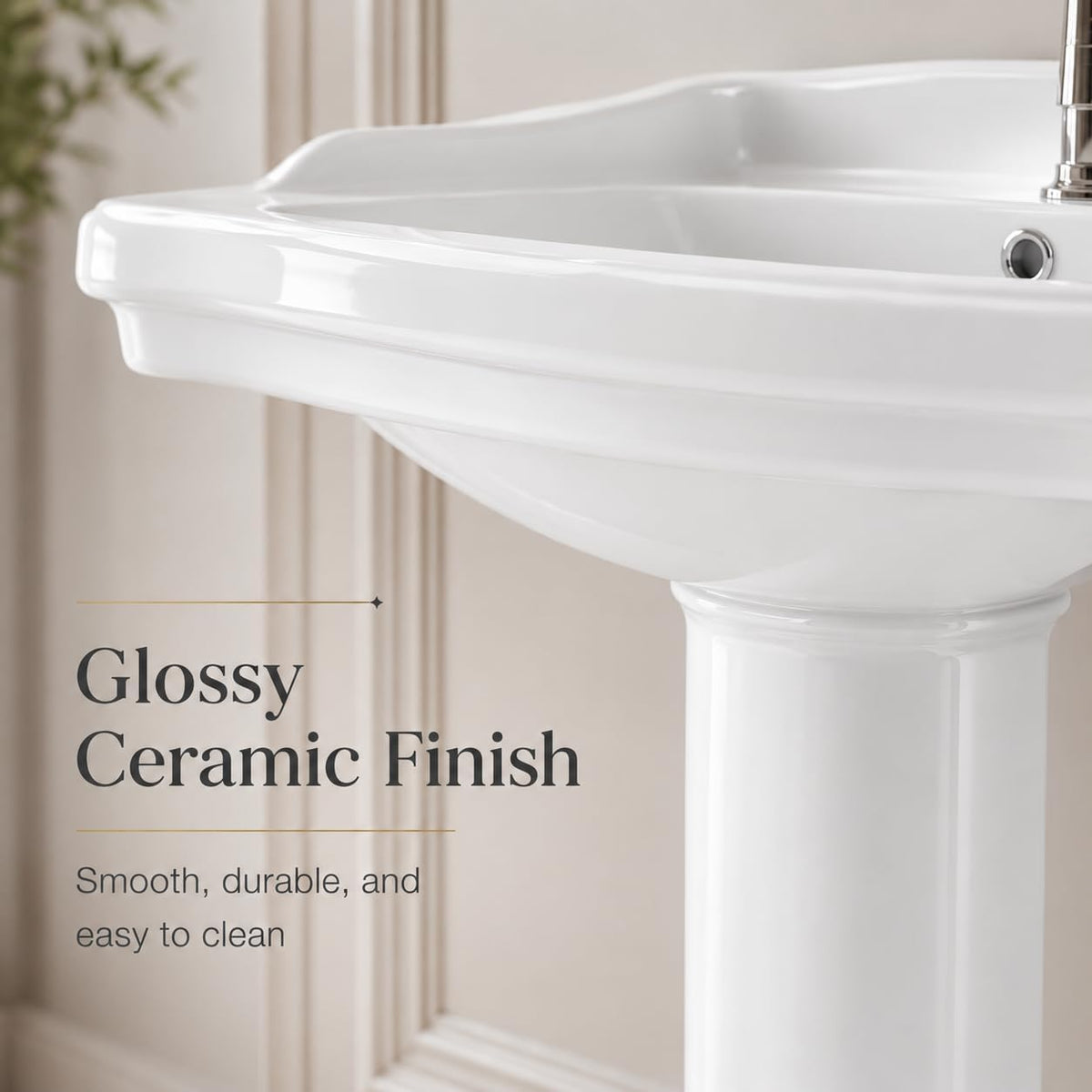 Garvee White Ceramic Pedestal Bathroom Sink, Single Hole Freestanding Basin
