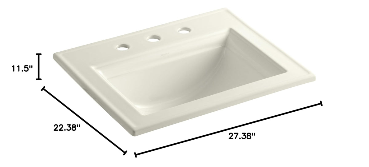 Kohler K-2337-8-7 Memoirs Rectangular Drop-In Single Bowl Bathroom Sink Black