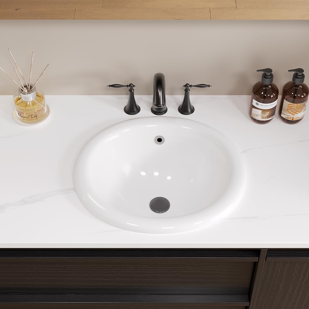 Bathroom Rectangle Vessel Sink 20" x 15" Semi Recessed Sink White Drop in ceramic Sink with Overflow Modern Sinks Bowl Vanity Above Counter Basin
