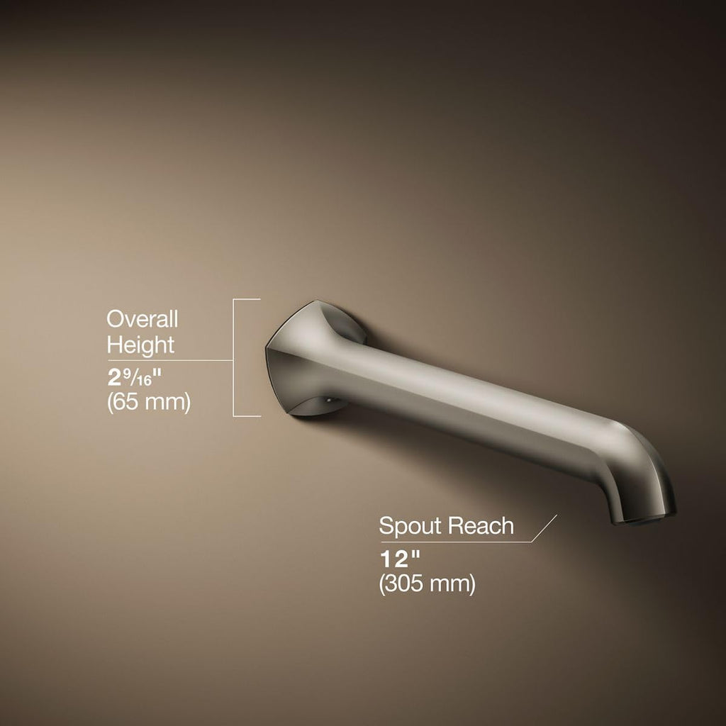 KOHLER 27115-2MB Occasion Wall-Mount 12" Bath Spout, Nondiverter Bathtub Spout with Slip-Fit Connection, Vibrant Brushed Moderne Brass