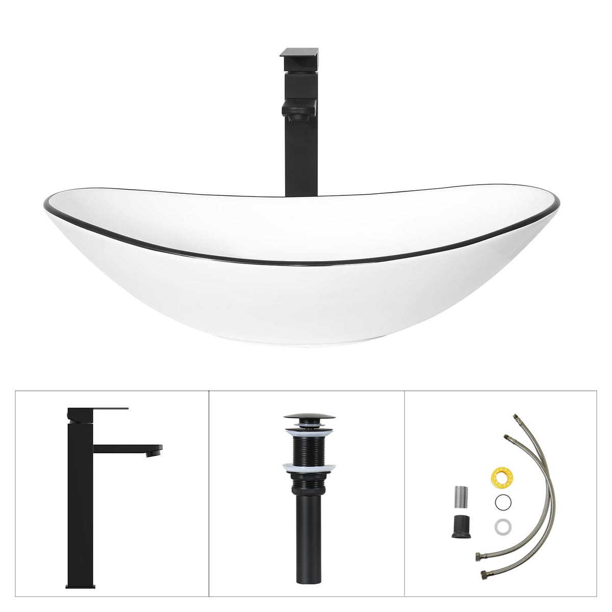 Ceramic Bathroom Sink, Black 19" x 15" Above Counter Porcelain Vessel Sink