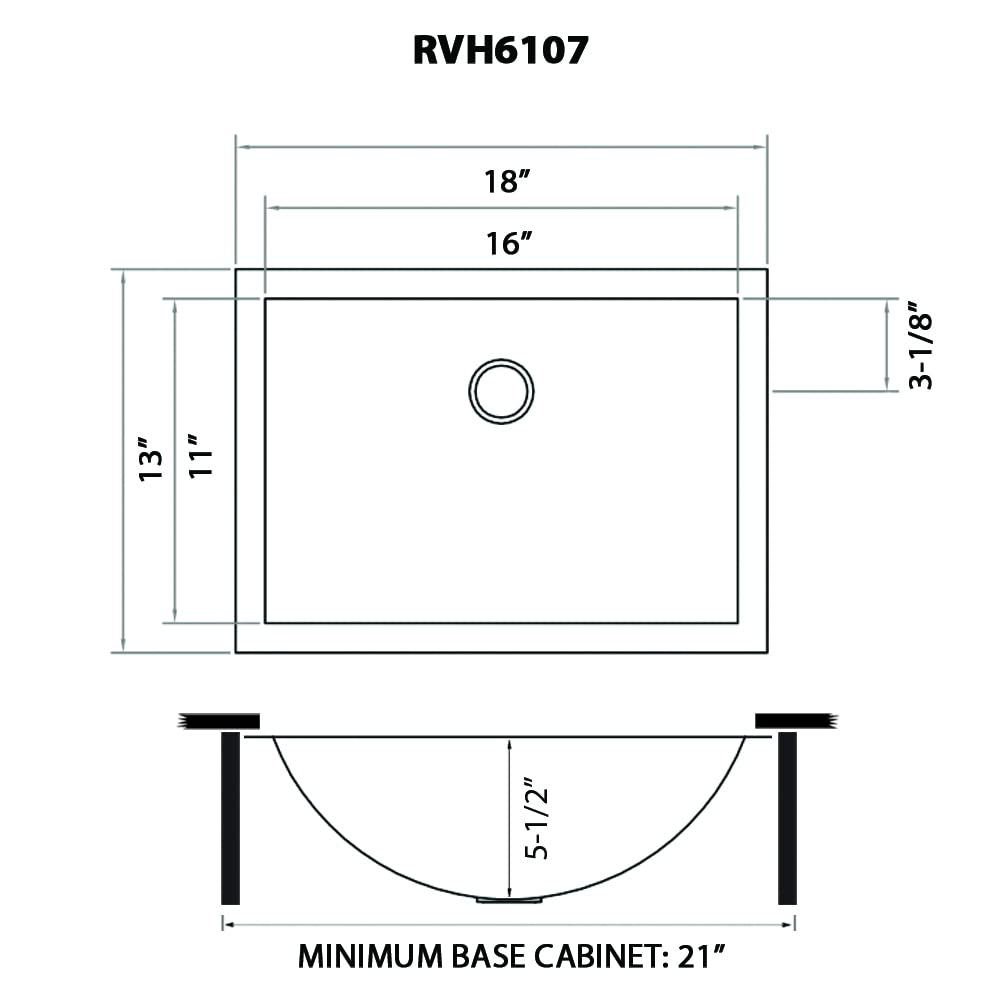 Ruvati 16x11-in Gunmetal Black 16-Gauge Bathroom Sink - RVH6107BL