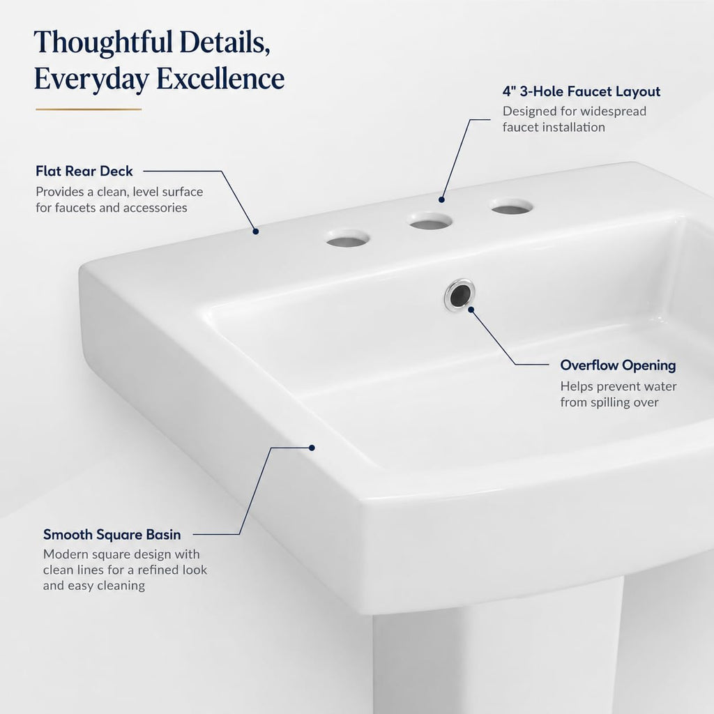 Garvee White Ceramic Pedestal Bathroom Sink, Single Hole Freestanding Basin