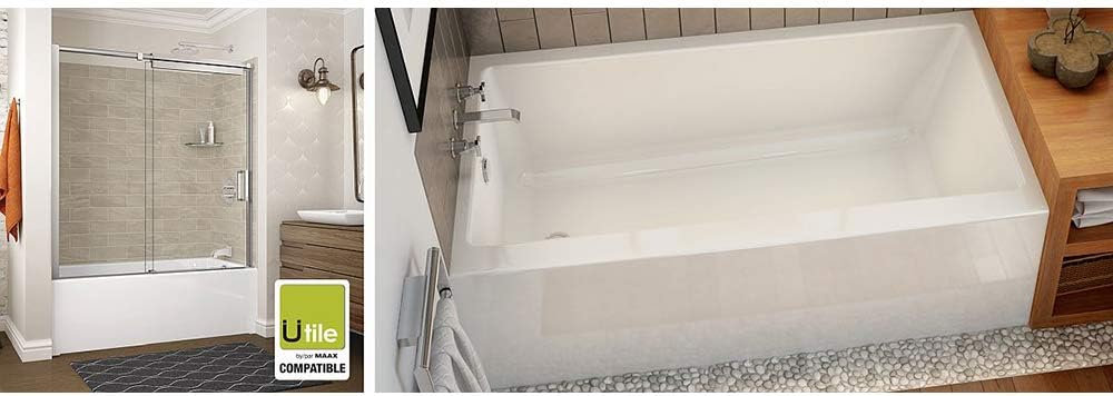Maax 105815-L-000-001 Soaking Bathtub with Left Hand Drain, Integrated Tiling Flange and Skirt, 59.75-in L x 30-in W x 18.375-in H, White
