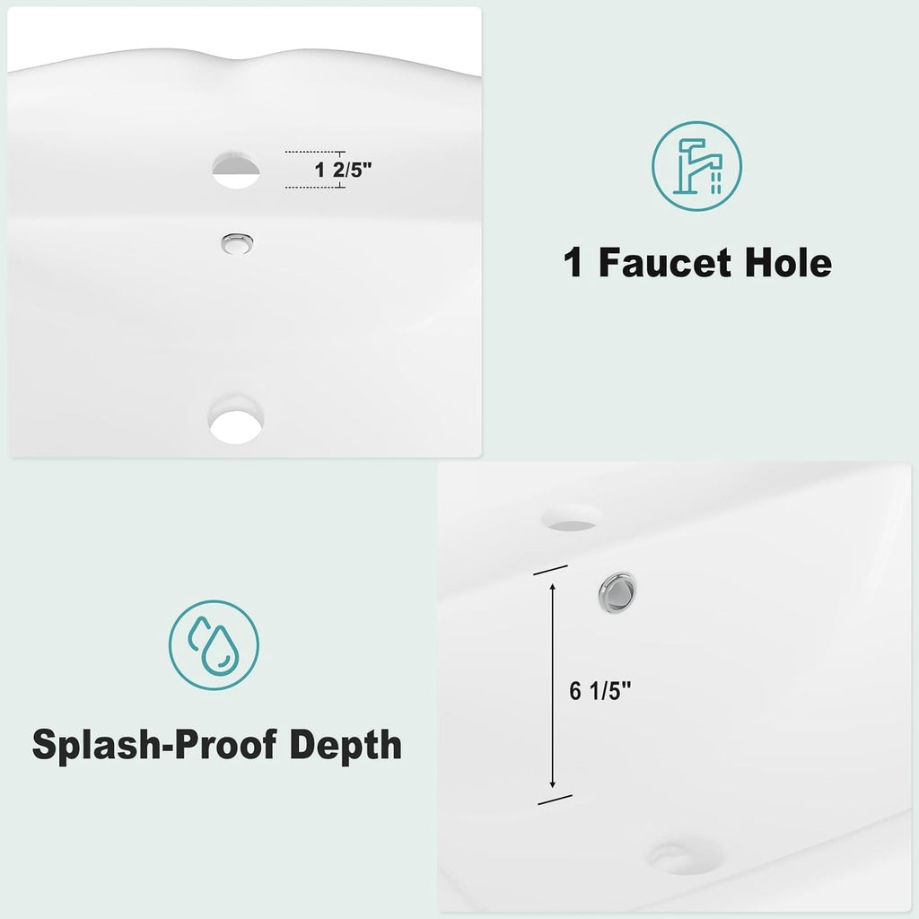 Senfot Square Classic Pedestal Sink, Bathroom Pedestal Sink 19 X 23 Inch White Ceramic Pedestal Bathroom Sink Freestanding Ceramic Sink With Single Hole
