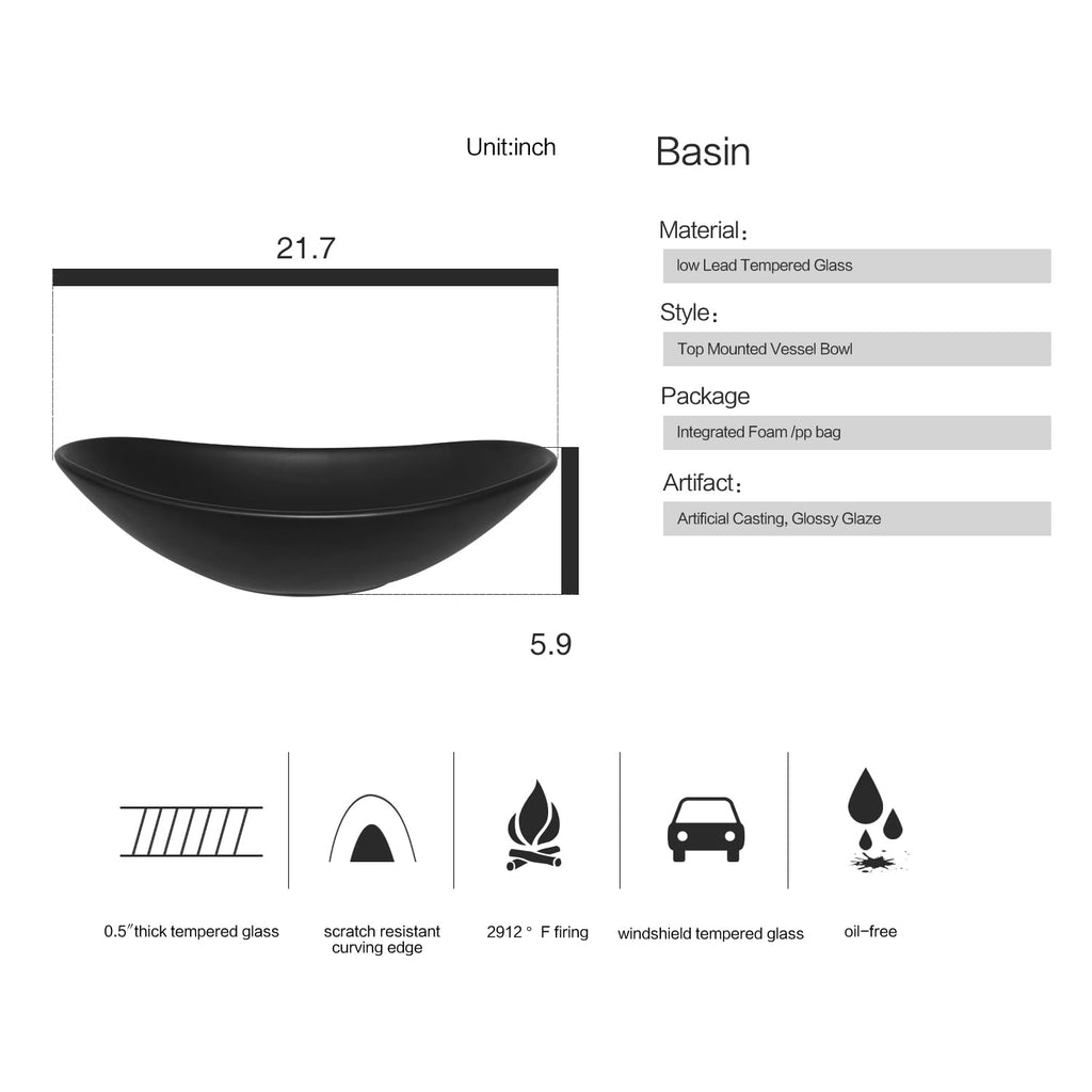 Ceramic Bathroom Sink, Black 19" x 15" Above Counter Porcelain Vessel Sink