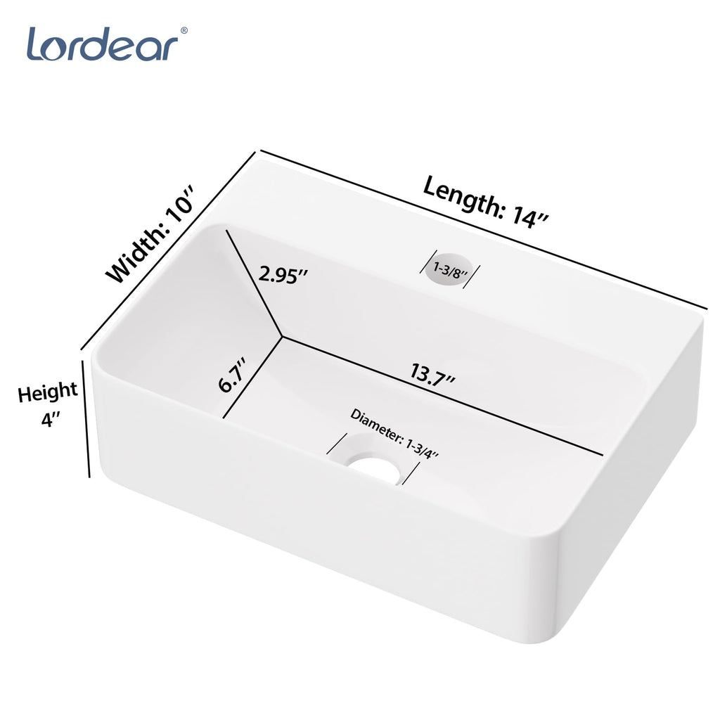 Bathroom Vessel Sink 19"x15" Rectangle Sink Above Counter White Porcelain Ceramic Modern Vanity Sink Art Basin with Faucet Hole