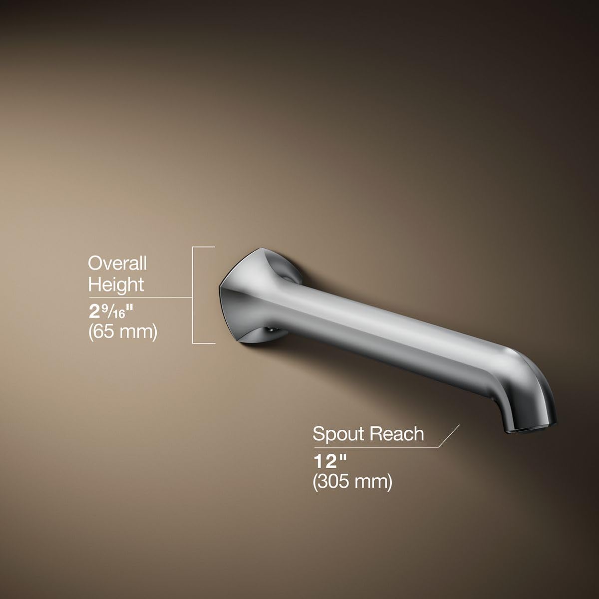 KOHLER 27115-2MB Occasion Wall-Mount 12" Bath Spout, Nondiverter Bathtub Spout with Slip-Fit Connection, Vibrant Brushed Moderne Brass