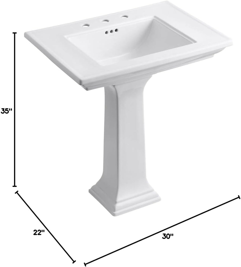 Kohler 2268-8-0 Memoirs Stately 30" pedestal bathroom sink with widespread faucet holes, White