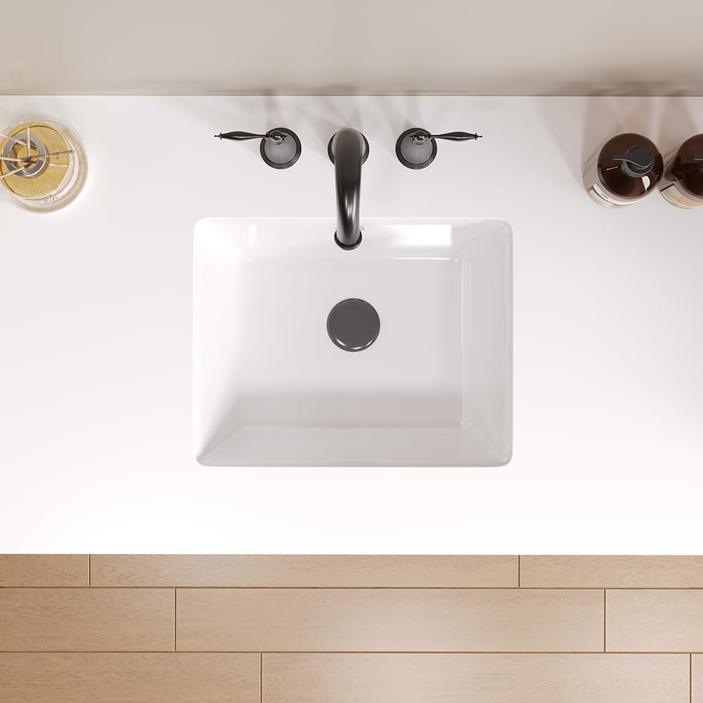 18in Undermount Bathroom Sink Rectangular, 18.1" x 13.8" Vessel Sink Rectrangle Undermount Bathroom Sink White Ceramic Lavatory Vanity Vessel Sink with Overflow