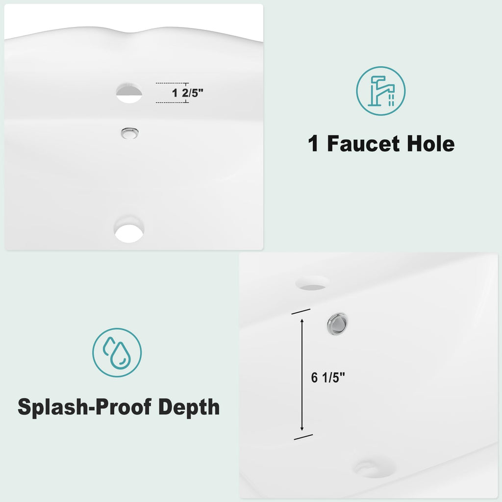 26" W X 20" D Bathroom Pedestal Sink, Rectangular White Ceramic Vanity Sink with Overflow and 3 Pre-Drilled Holes - Fits 8-Inch Faucets,Freestanding Restroom Sink Combo for Small Spaces