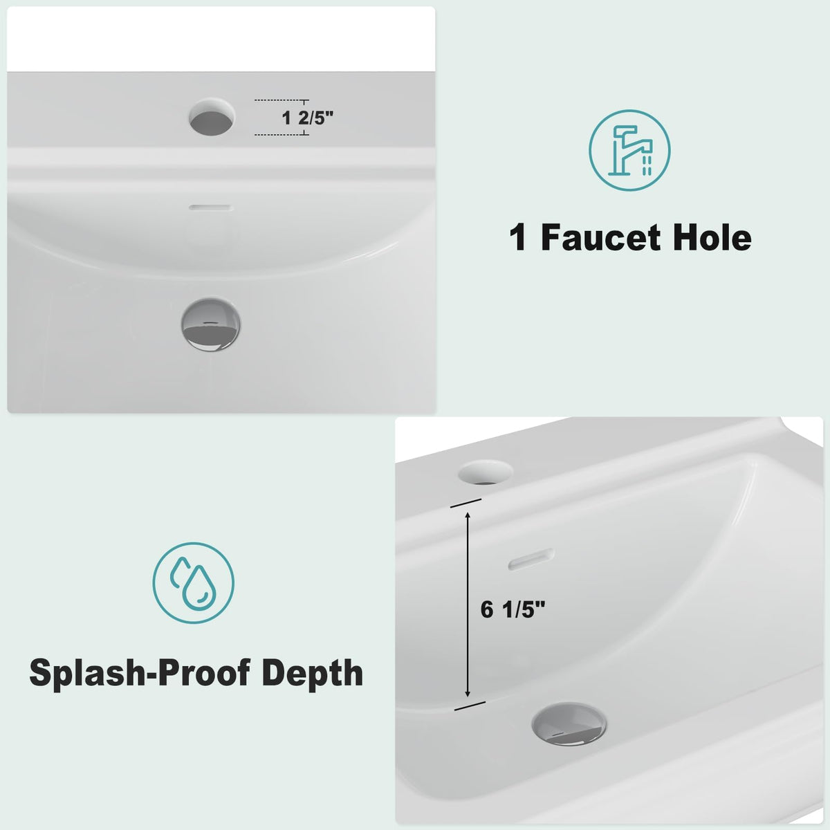 Senfot Square Classic Pedestal Sink, Bathroom Pedestal Sink 19 X 23 Inch White Ceramic Pedestal Bathroom Sink Freestanding Ceramic Sink With Single Hole