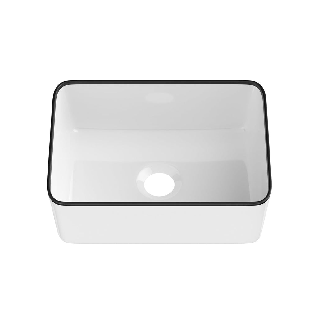 Bathroom Vessel Sink 19"x15" Rectangle Sink Above Counter White Porcelain Ceramic Modern Vanity Sink Art Basin with Faucet Hole