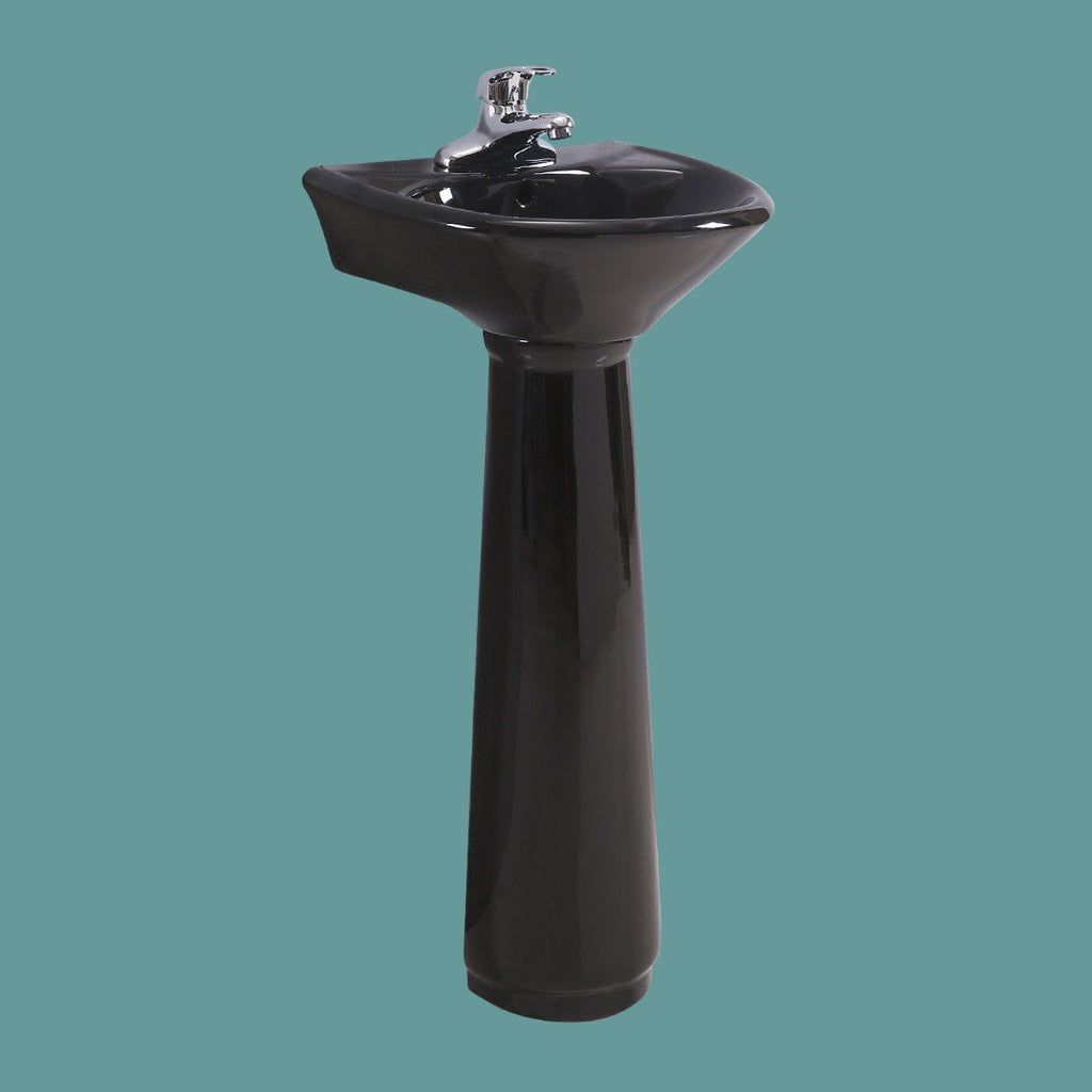 Renovators Supply Manufacturing Ondine Space Saving 16" W x 33" H x 14.5" Proj. Small Bathroom Pedestal Sink, Vitreous China, with Overflow, Compatible with 4 in. Centerset Faucets