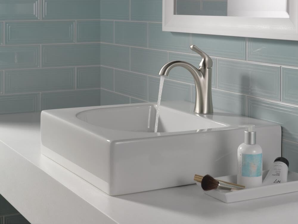 Delta Arvo Brushed Nickel Bathroom Faucet 1 Hole, Single Hole Bathroom Sink Faucet for Vanity, Push-Pop Drain Assembly, Spotshield Stainless 15840LF-SP