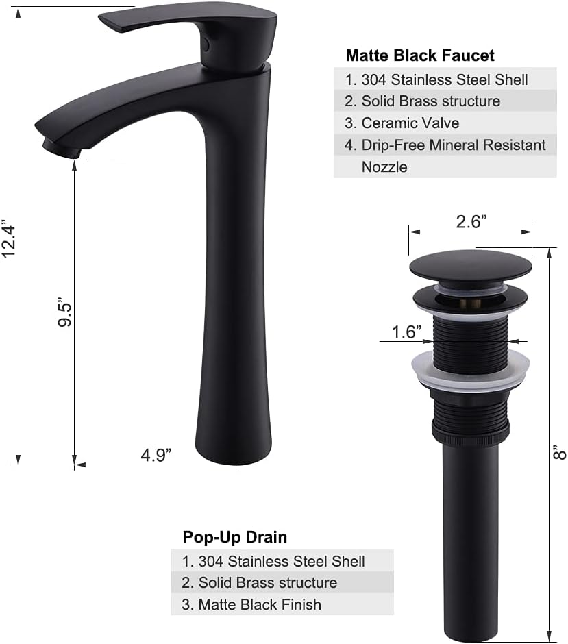 16x13 Matte Black Bathroom Sink Above Counter Vessel Sink