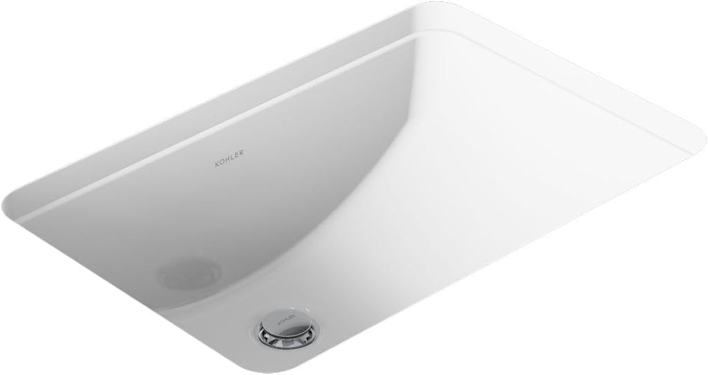 KOHLER 2214-0 Ladena Rectangular Undermount Bathroom Sink With Curved Bottom, 20-7/8" W X 14-3/8" L, White
