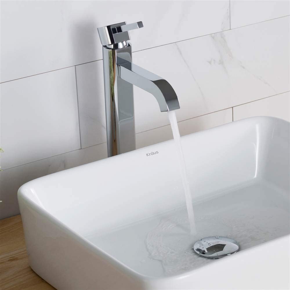 KRAUS Ramus Single Handle Vessel Sink Bathroom Faucet with Pop-Up Drain in Brushed Gold, KVF-1220BG