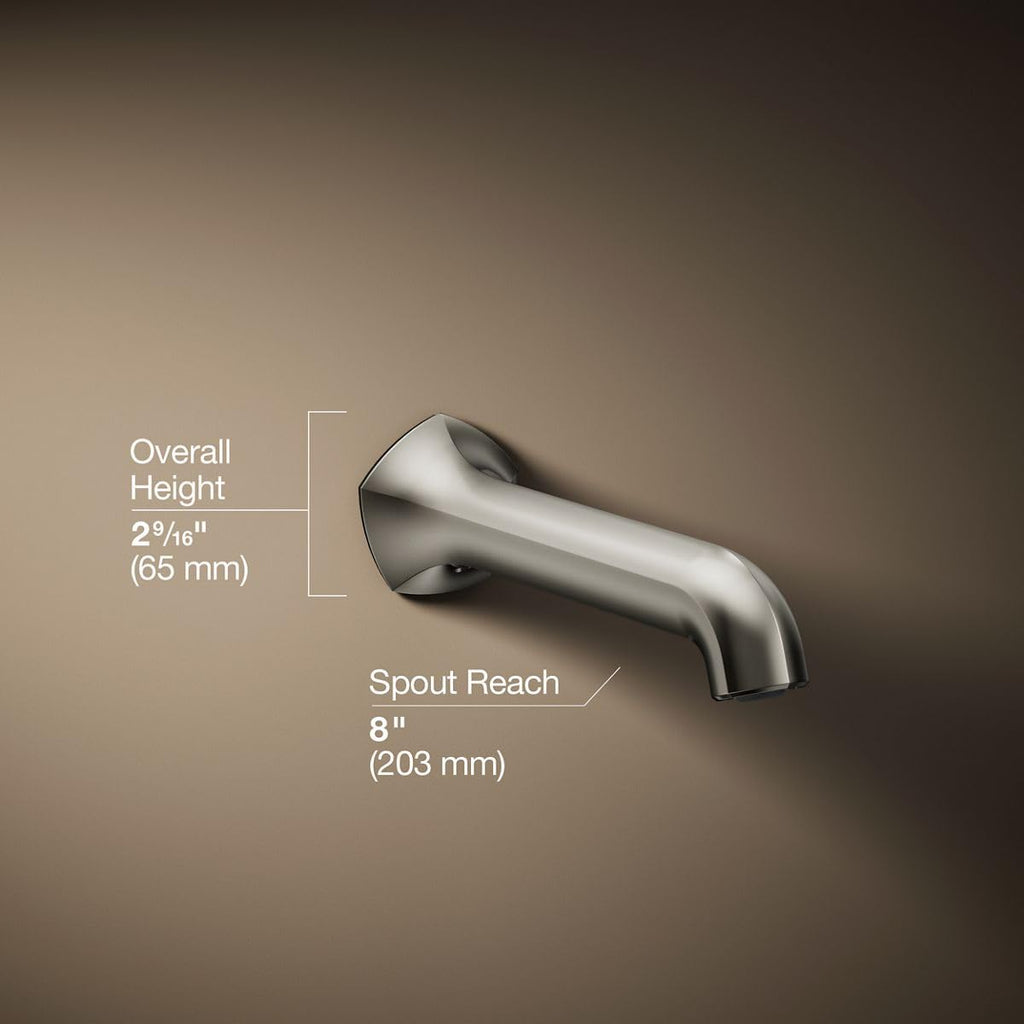 KOHLER 27115-2MB Occasion Wall-Mount 12" Bath Spout, Nondiverter Bathtub Spout with Slip-Fit Connection, Vibrant Brushed Moderne Brass