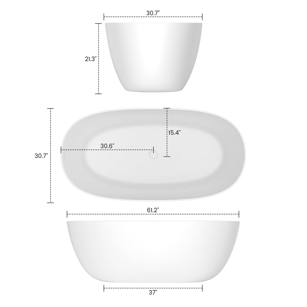 61''Stone Resin Freestanding Bathtub,Solid Surface Soaking Tub with Deep Bath Design, Modern Oval Free Standing Tub with Integrated Drain & Hidden Overflow, Starry Gray