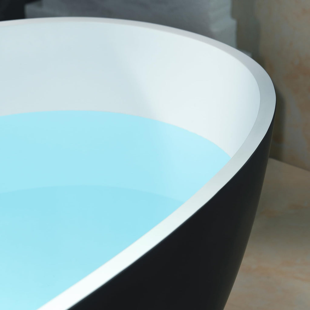 WOODBRIDGE 61" Stone Resin Freestanding Soaking Tub, Modern Oval Solid Surface Bathtub with Integrated Slotted Overflow & Drain, Matte White