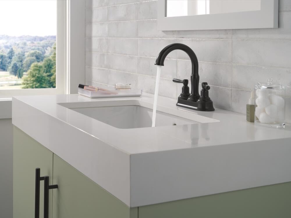 Delta Roe Centerset Brushed Nickel Bathroom Faucet, 4 Inch 3 Hole Bathroom Sink Faucet for Vanity, Push-Pop Drain Assembly, Stainless 25985LF-SS
