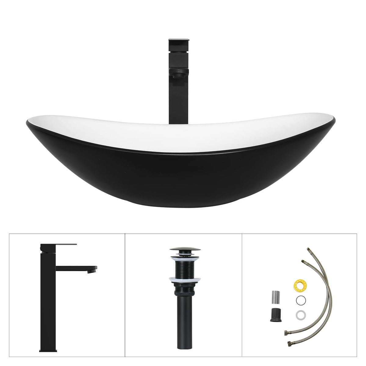 Ceramic Bathroom Sink, Black 19" x 15" Above Counter Porcelain Vessel Sink