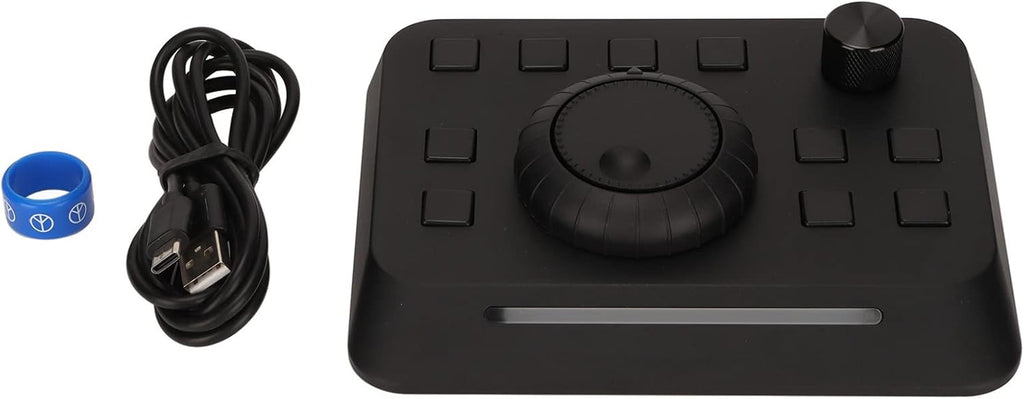 Video Editing Controller Console with 10 Custom Buttons, Aluminum Alloy, Plug and Play, Adjustable Light Bar, USB Control Compatible with Premiere, Final Cut, Edius