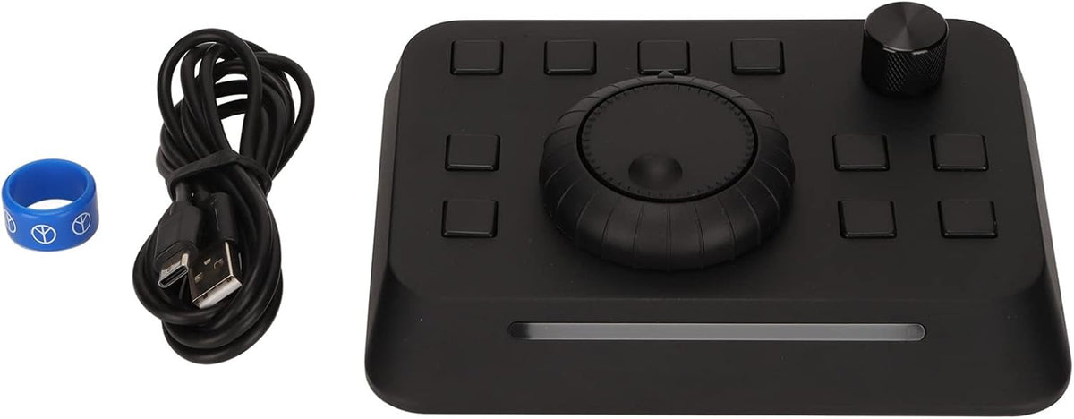 Video Editing Controller Console with 10 Custom Buttons, Aluminum Alloy, Plug and Play, Adjustable Light Bar, USB Control Compatible with Premiere, Final Cut, Edius