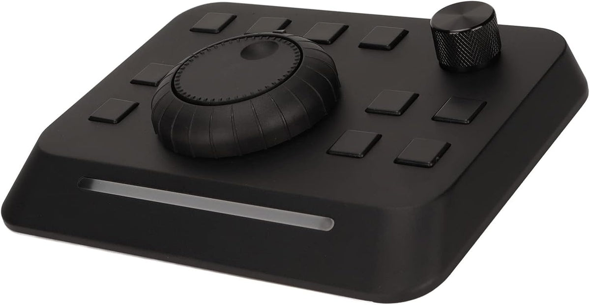 Video Editing Controller Console with 10 Custom Buttons, Aluminum Alloy, Plug and Play, Adjustable Light Bar, USB Control Compatible with Premiere, Final Cut, Edius