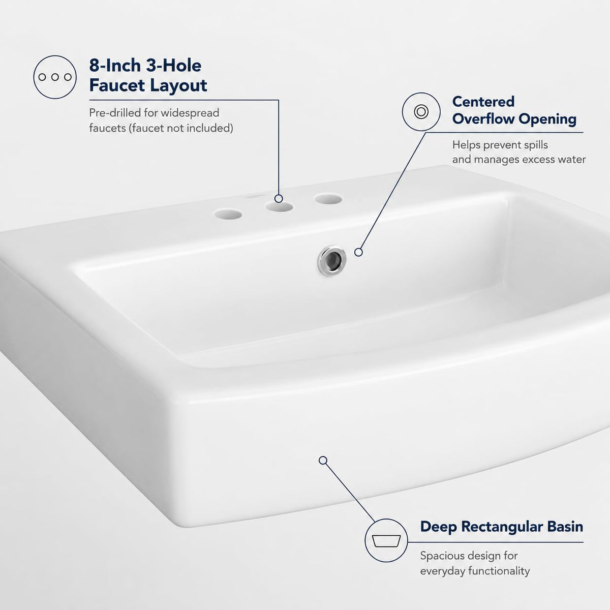 Garvee White Ceramic Pedestal Bathroom Sink, Single Hole Freestanding Basin