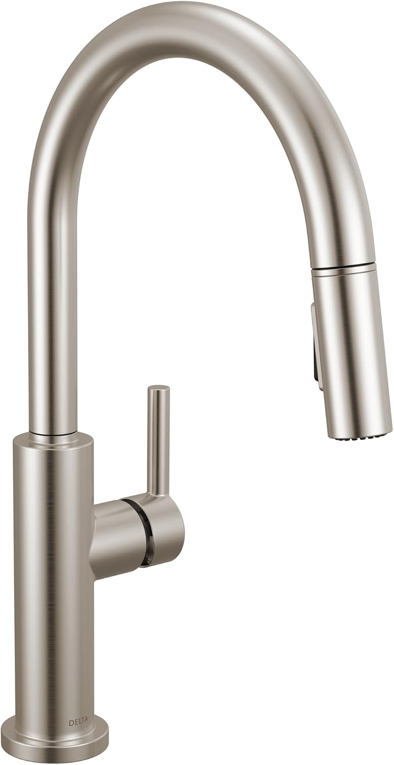 Delta Nicoli Brushed Nickel Kitchen Faucet with Pull Down Sprayer, Modern Single Hole Kitchen Sink Faucet, Single Handle, Stainless Steel 19867LF-SS