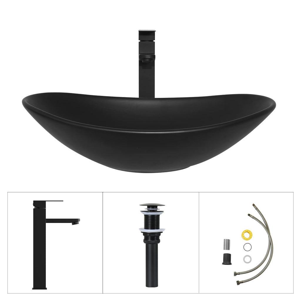 Ceramic Bathroom Sink, Black 19" x 15" Above Counter Porcelain Vessel Sink