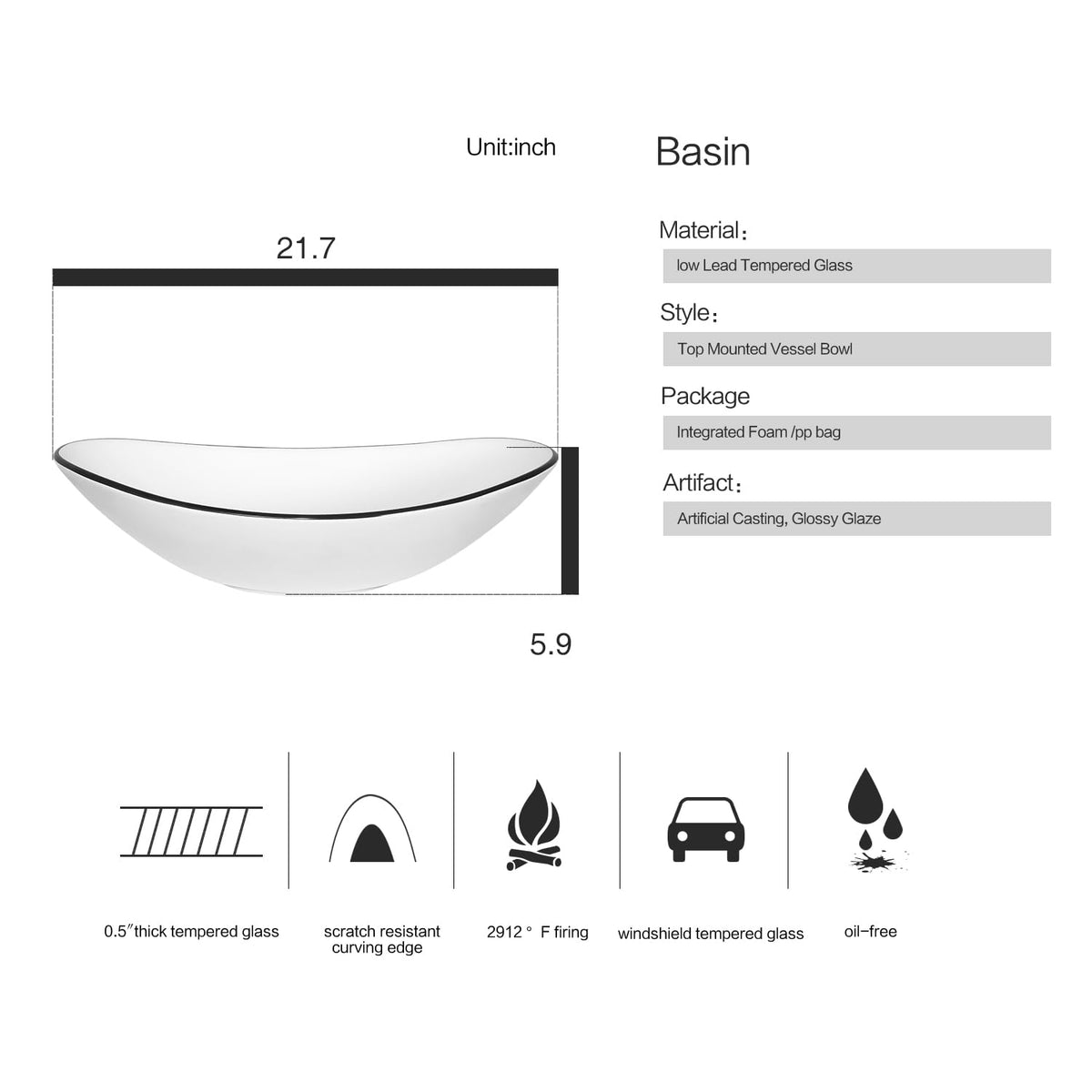 Ceramic Bathroom Sink, Black 19" x 15" Above Counter Porcelain Vessel Sink