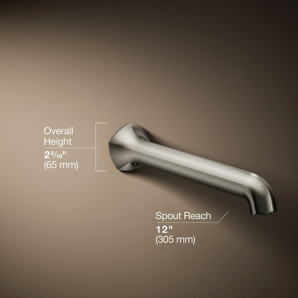 KOHLER 27115-2MB Occasion Wall-Mount 12" Bath Spout, Nondiverter Bathtub Spout with Slip-Fit Connection, Vibrant Brushed Moderne Brass