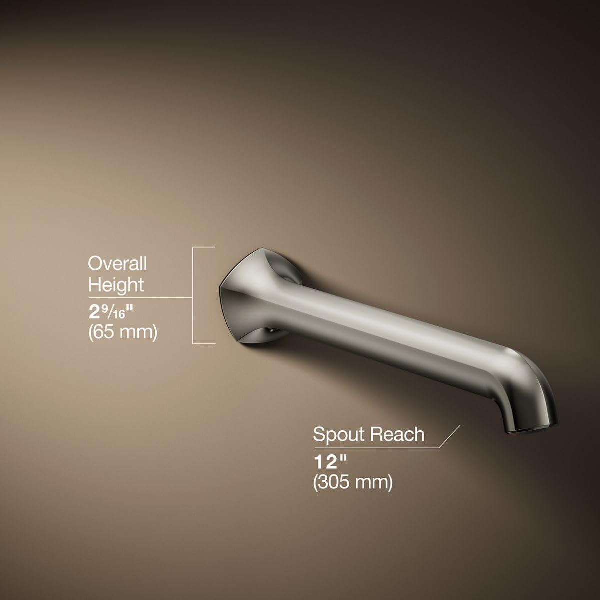 KOHLER 27115-2MB Occasion Wall-Mount 12" Bath Spout, Nondiverter Bathtub Spout with Slip-Fit Connection, Vibrant Brushed Moderne Brass