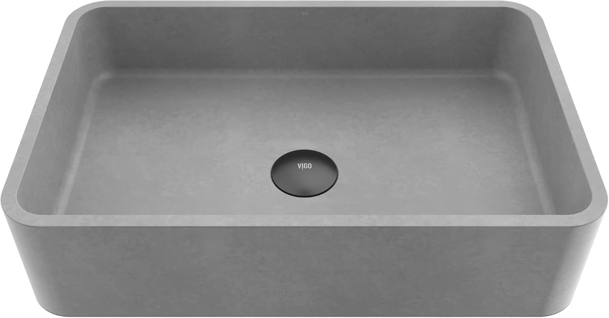 VIGO Cordoba Gothic 20" L x 13" W x 5" H Over The Counter Concrete Rectangular Vessel Bathroom Sink in Ash Gray -VG04062