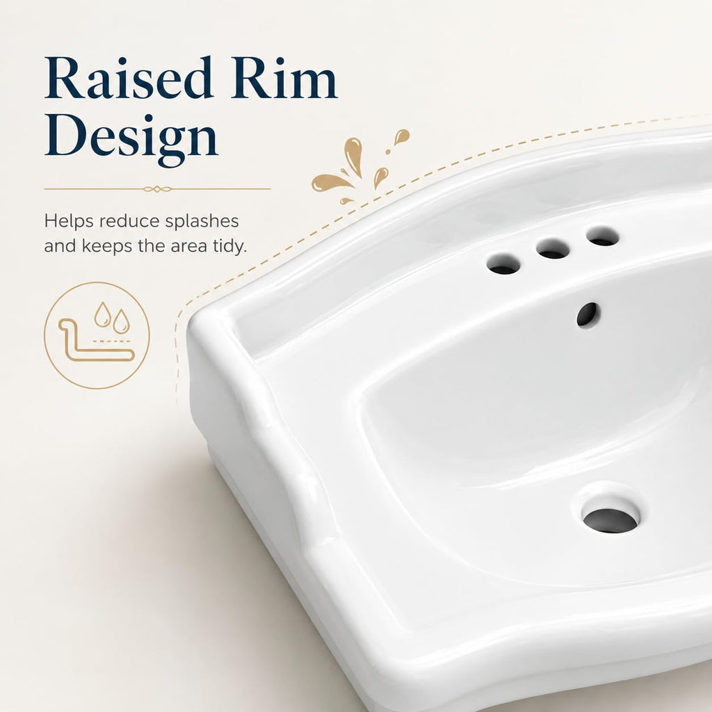 Garvee White Ceramic Pedestal Bathroom Sink, Single Hole Freestanding Basin