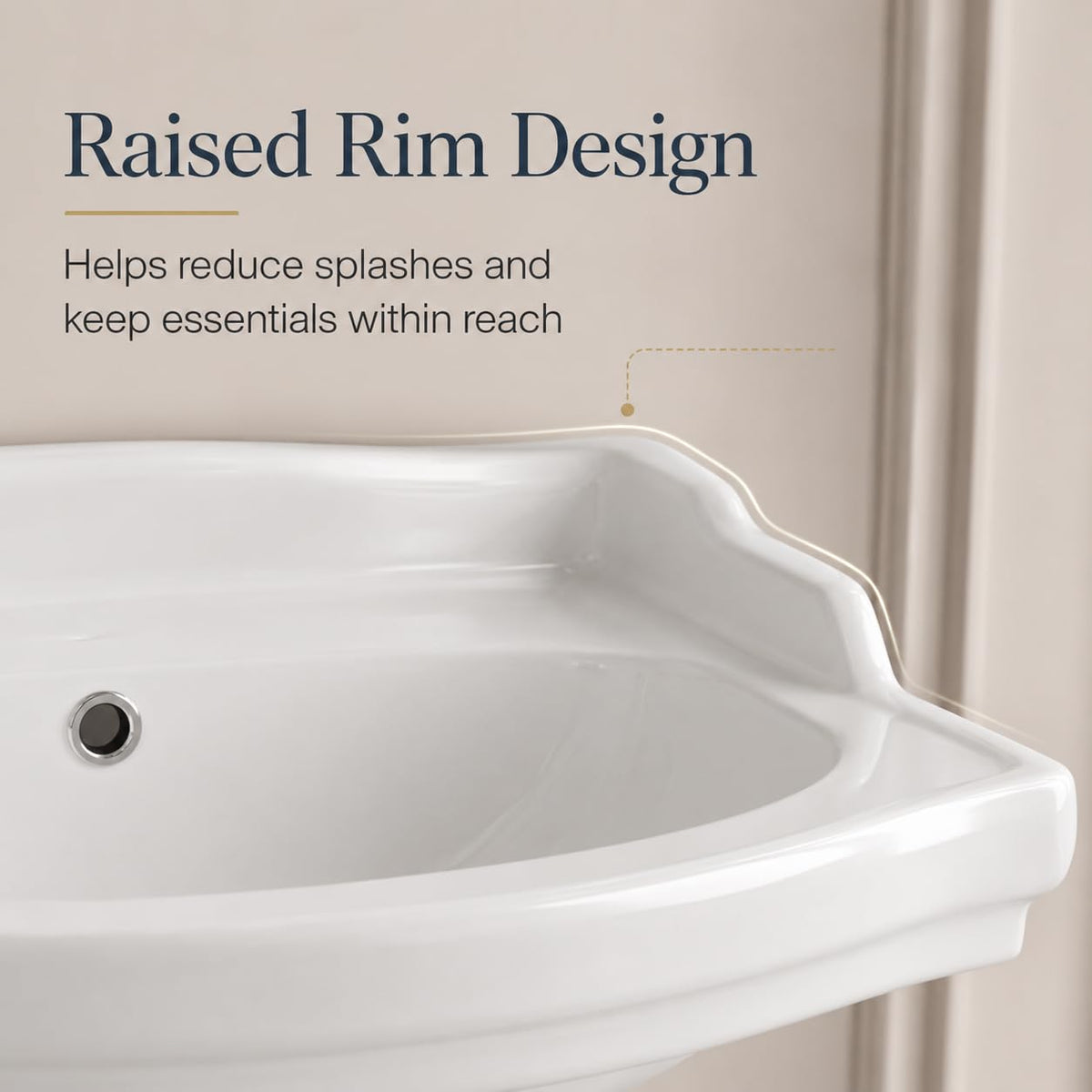 Garvee White Ceramic Pedestal Bathroom Sink, Single Hole Freestanding Basin