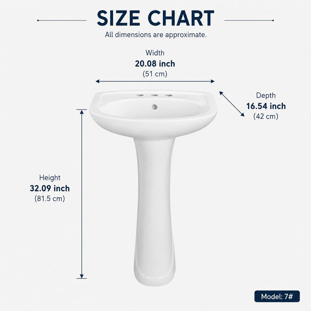 Garvee White Ceramic Pedestal Bathroom Sink, Single Hole Freestanding Basin