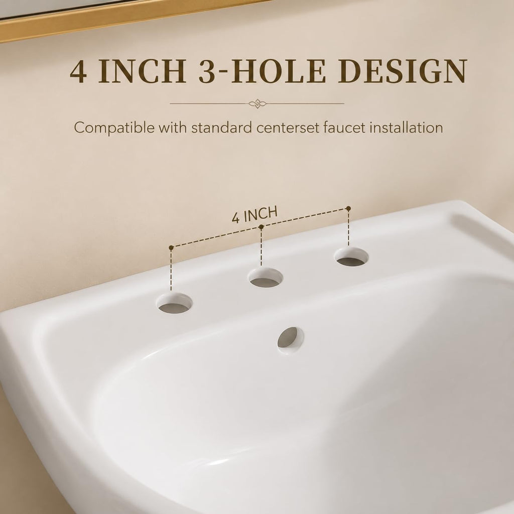 Garvee White Ceramic Pedestal Bathroom Sink, Single Hole Freestanding Basin