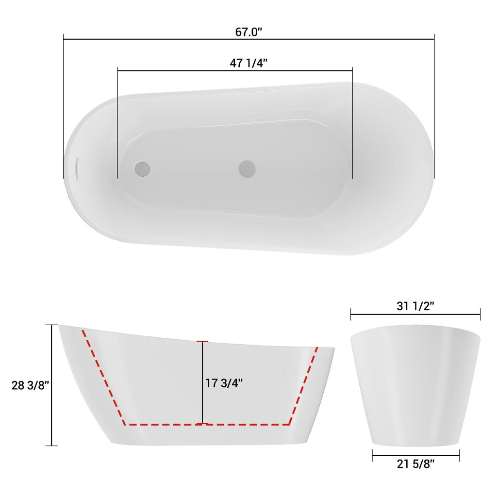 59" Freestanding Bathtub, Acrylic Streamline Stand Alone Soaking Bath Tubs
