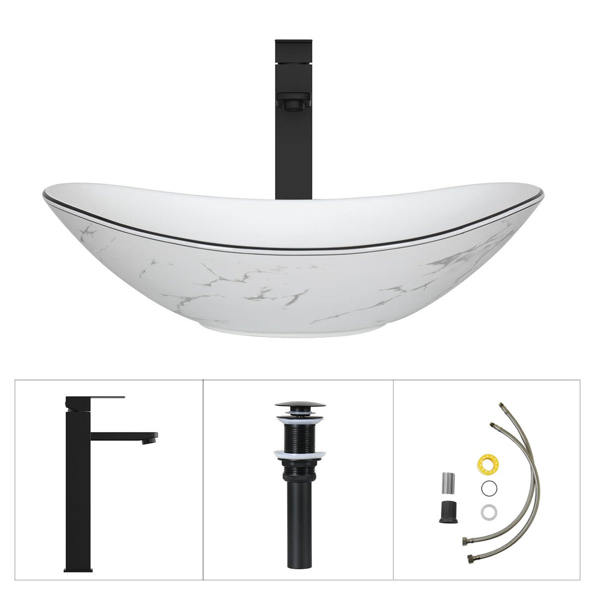 Ceramic Bathroom Sink, Black 19" x 15" Above Counter Porcelain Vessel Sink