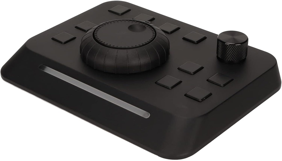 Video Editing Controller Console with 10 Custom Buttons, Aluminum Alloy, Plug and Play, Adjustable Light Bar, USB Control Compatible with Premiere, Final Cut, Edius