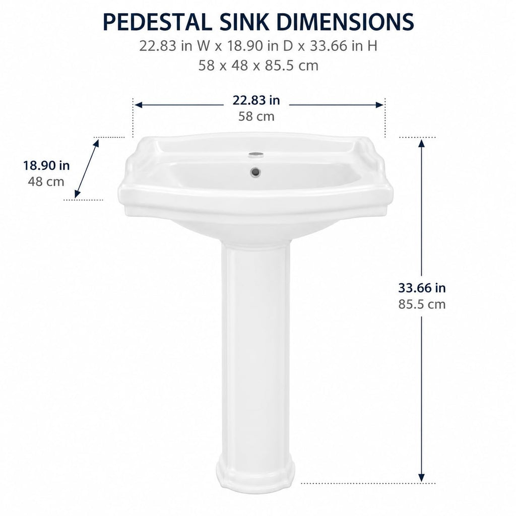 Garvee White Ceramic Pedestal Bathroom Sink, Single Hole Freestanding Basin
